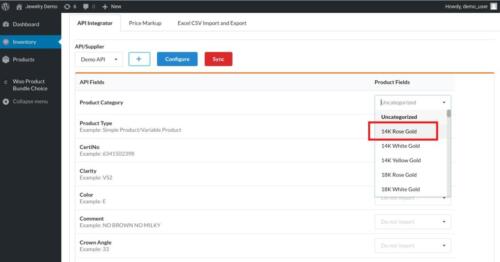 Configure Product field for API field